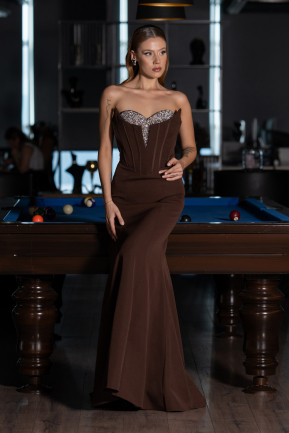 Abendkleid im Meerjungfrau-Stil Lang Braun ABU6526