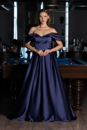 Abendkleid Lang Satin Marineblau ABU6617