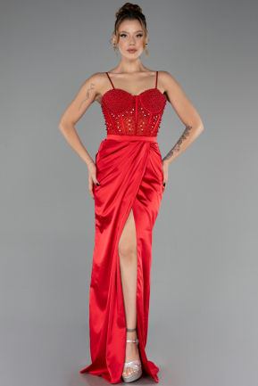 Abendkleid Lang Satin Rot ABU3312