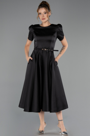 Partykleid Midi Satin Schwarz ABK2699