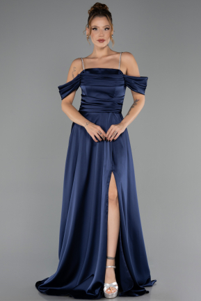 Abendkleid Lang Satin Marineblau ABU6638