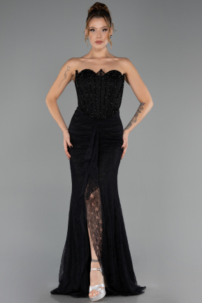 Abendkleid Lang Spitze Schwarz ABU6639