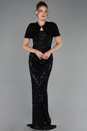 Abendkleid Lang Schuppig Schwarz ABU6641