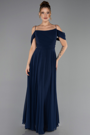 Abendkleid in Übergröße Lang Chiffon Marineblau ABU6646