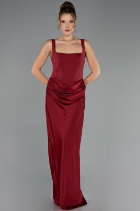 Abendkleid Lang Satin Weinrot ABU6649