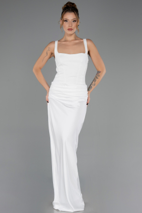 Abendkleid Lang Satin Weiß ABU6649