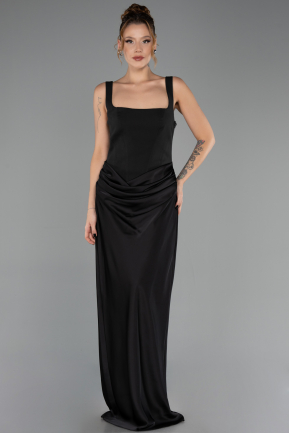 Abendkleid Lang Satin Schwarz ABU6649