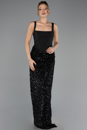 Abendkleid Lang Schuppig Schwarz ABU6650