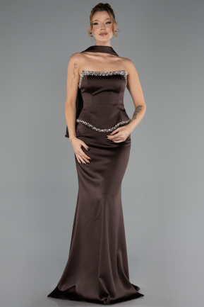 Abendkleid Lang Satin Braun ABU6655