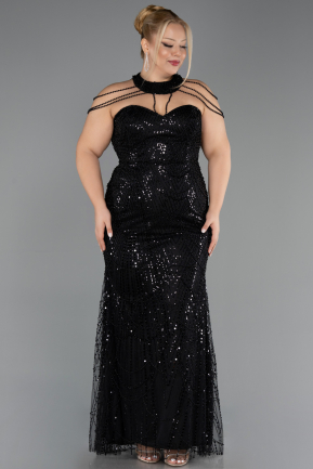 Abendkleid in Übergröße Lang Perlenbesetzt Schwarz ABU6632