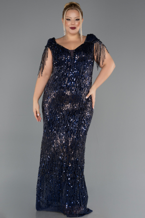 Abendkleid in Übergröße Lang Schuppig Marineblau ABU6610