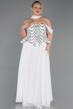 Kleider in Großen Größen Lang Chiffon Weiß ABU6535