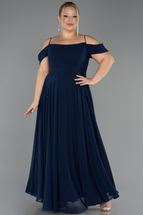 Abendkleid in Übergröße Lang Chiffon Marineblau ABU6646