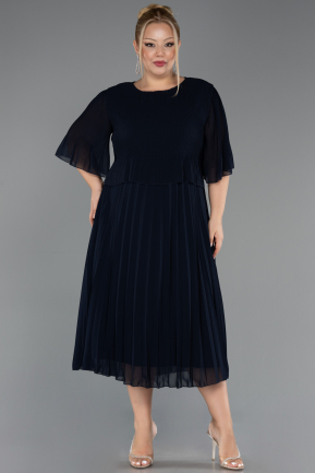 Abendgarderobe in Großen Größen Midi Chiffon Marineblau ABK2677