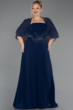 Kleider in Großen Größen Lang Chiffon Marineblau ABU6529