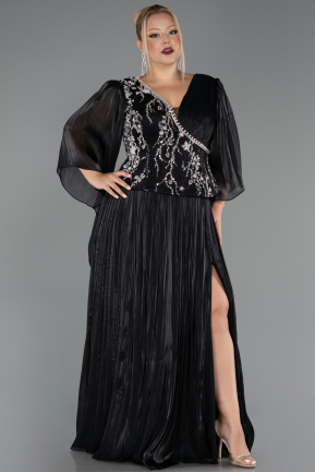 Abendkleid in Übergröße Lang Chiffon Schwarz ABU6619