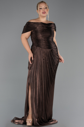 Kleider in Großen Größen Lang Chiffon Braun ABU6604
