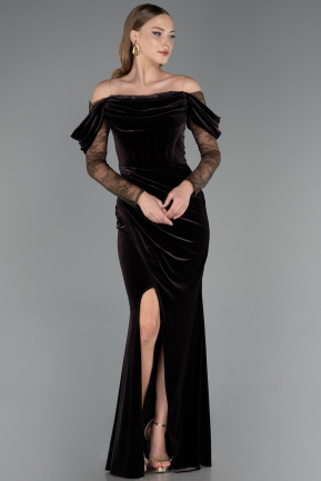 Abendkleid Lang Samt Braun ABU6668