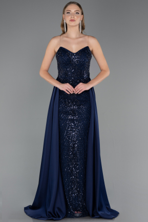 Abendkleid Lang Perlenbesetzt Marineblau ABU6673