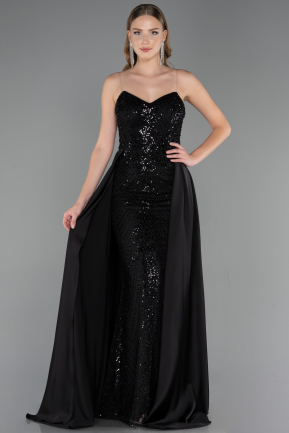 Abendkleid Lang Perlenbesetzt Schwarz ABU6673
