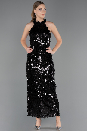 Abendkleid Lang Schuppig Schwarz ABU6676