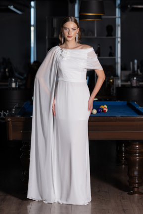 Standesamtkleid Lang Chiffon Weiß ABU5418