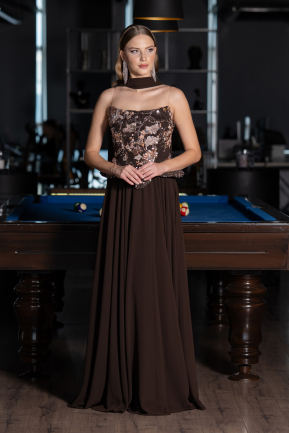 Abendkleid Lang Chiffon Braun ABU6665