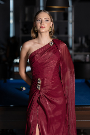 Abendkleid Lang Chiffon Weinrot ABU6675