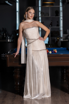 Abendkleid Lang Chiffon Beige ABU6681