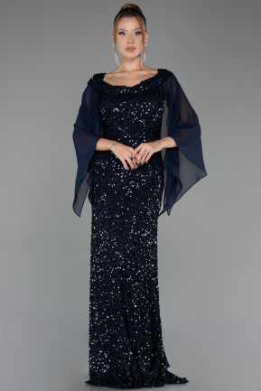 Abendkleid in Übergröße Lang Marineblau ABU6687