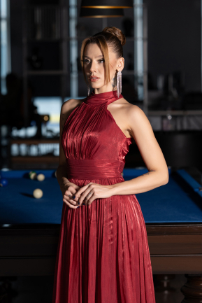 Abschlusskleid Lang Chiffon Weinrot ABU6428