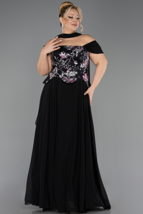 Abendgarderobe in Großen Größen Lang Chiffon Schwarz ABU6717