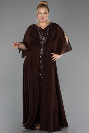 Abendgarderobe in Großen Größen Lang Chiffon Braun ABU6722