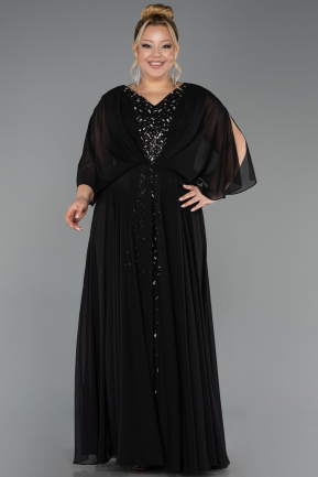 Abendgarderobe in Großen Größen Lang Chiffon Schwarz ABU6722