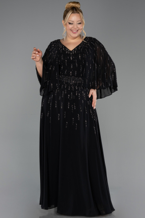 Abendgarderobe in Großen Größen Lang Chiffon Schwarz ABU6726