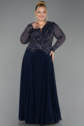 Abendkleid in Übergröße Lang Chiffon Marineblau ABU6727