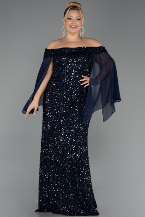 Abendkleid in Übergröße Lang Marineblau ABU6687