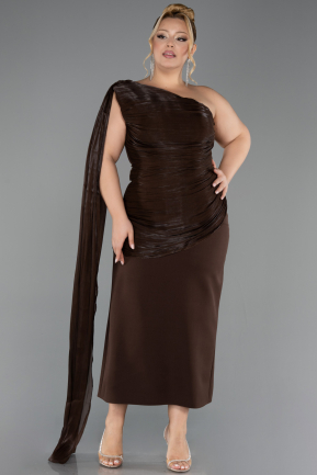 Einladungskleid In Übergröße Midi Chiffon Braun ABK2713