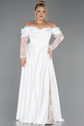 Kleider in Großen Größen Lang Satin Weiß ABU5261