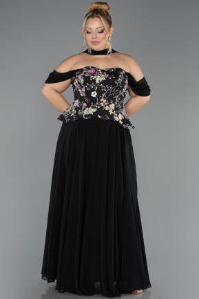 Abendkleid in Übergröße Lang Chiffon Schwarz ABU6615