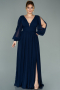 Kleider in Großen Größen Lang Chiffon Marineblau ABU1988