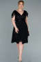 Kleider in Großen Größen Kurz Chiffon Schwarz ABK1376