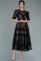 Abendkleid Midi Spitze Schwarz ABK1388