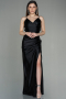 Schwarz Abschlusskleid Satin Lang ABU2800