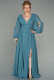 Kleider in Großen Größen Lang Chiffon Türkis ABU1988