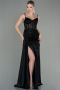 Abendkleid Lang Satin Schwarz ABU2130