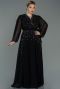 Abendgarderobe in Großen Größen Lang Chiffon Schwarz ABU3075
