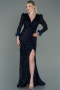 Abendkleid im Meerjungfrau-Stil Lang Schuppig Marineblau ABU3177
