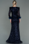 Abendkleid im Meerjungfrau-Stil Lang Schuppig Marineblau ABU3177