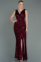 Abendkleid Lang Schuppig Weinrot ABU3201